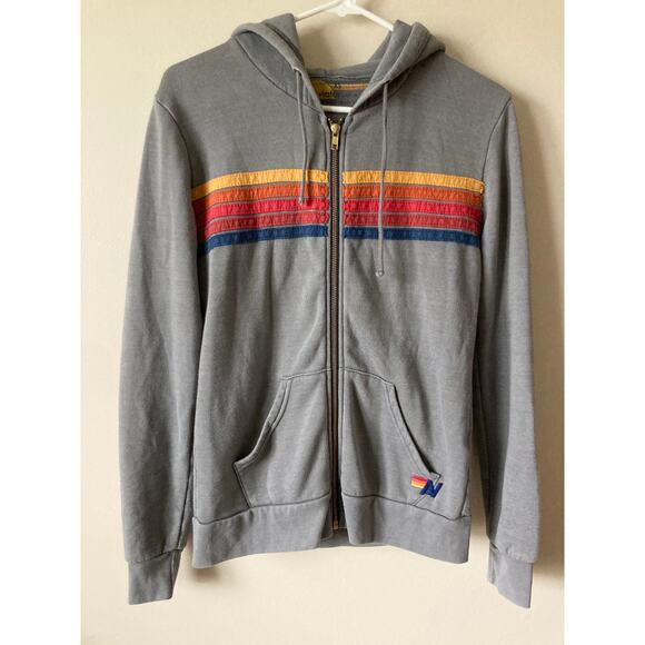 Aviator Nation Tops - AVIATOR NATION Classic Gray 5 Rainbow Stripe Zip Hoodie XS